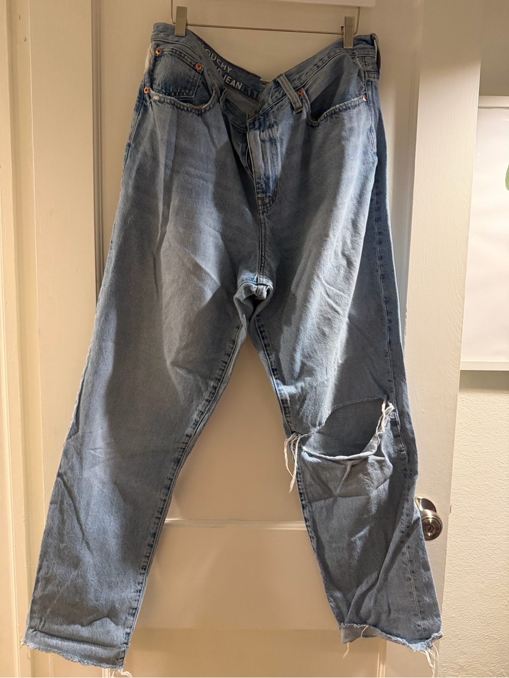 J. Crew Light Blue Slouchy Boyfriend Jeans with Knee Rip